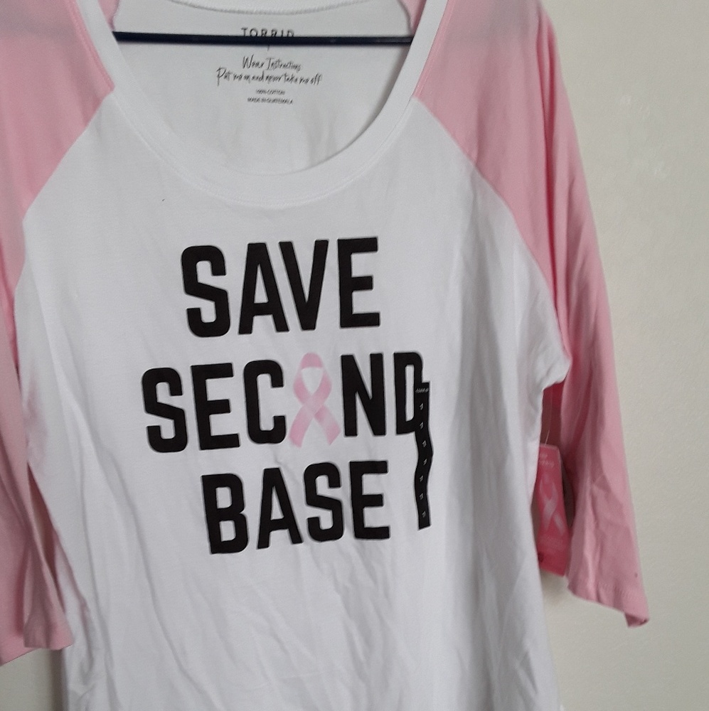 BNWT Torrid "Save Second Base" Breast Cancer Tee